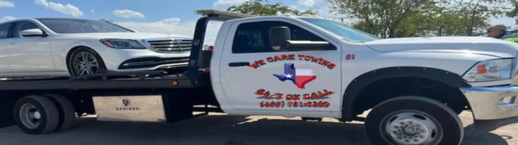 We Care Towing company banner